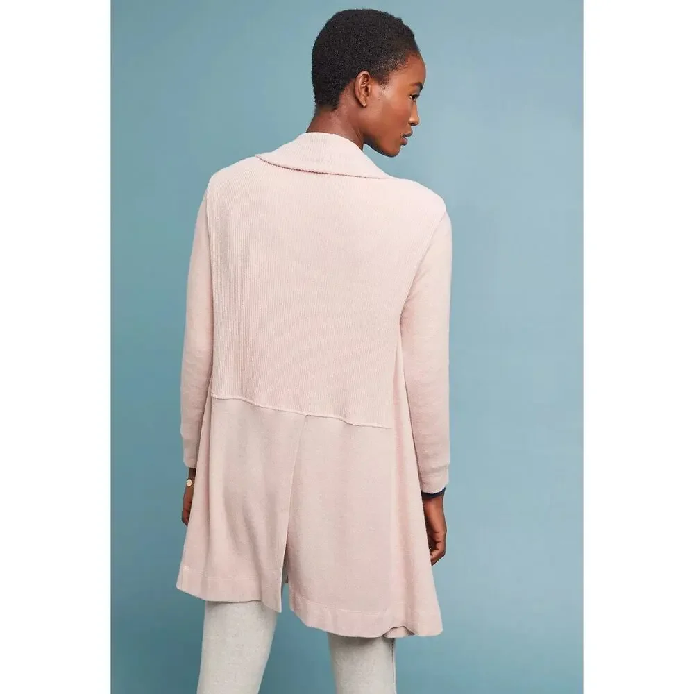 Anthropologie COA Cozy Brushed Fleece Cardigan Sweater Blush Pink - Picture 3 of 7